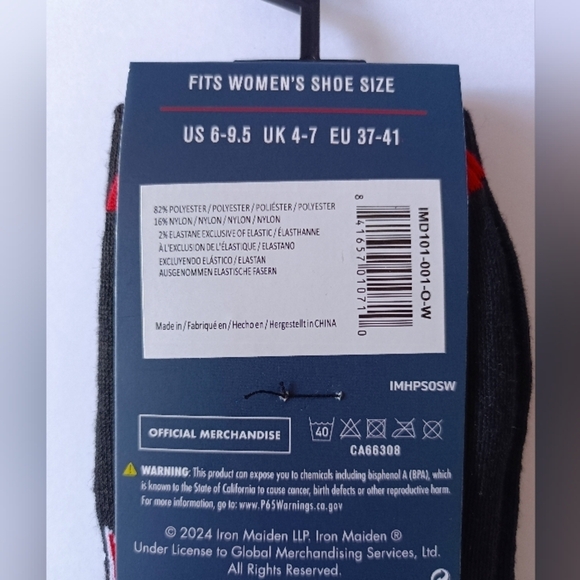 Iron Maiden Socks Women's Size 6-9.5 Black Set Of 2 - Picture 6 of 6